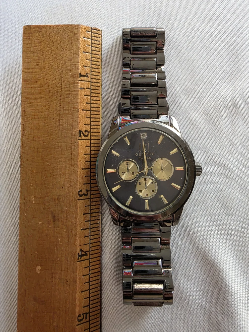 George Men's 41mm Gunmetal Tone Genuine Diamond Bracelet Watch